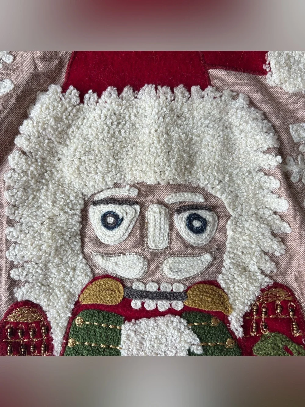 Pottery Barn Nutcracker Crewel Embroidered Appliqué Pillow Cover Christmas 18x18